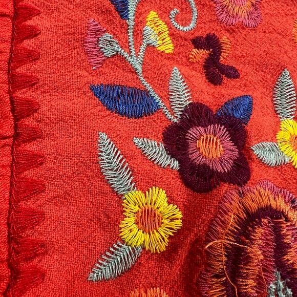 Umgee Fiesta Linen Blend Orange Floral Embroidered Swing Shirt Oversized Size S - Picture 9 of 12